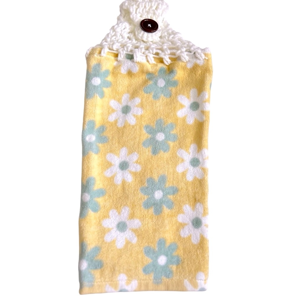 HAND CRAFTED Crochet Top Colorful Floral Hanging Kitchen & Bathroom Hand Towels - Picture 5 of 10